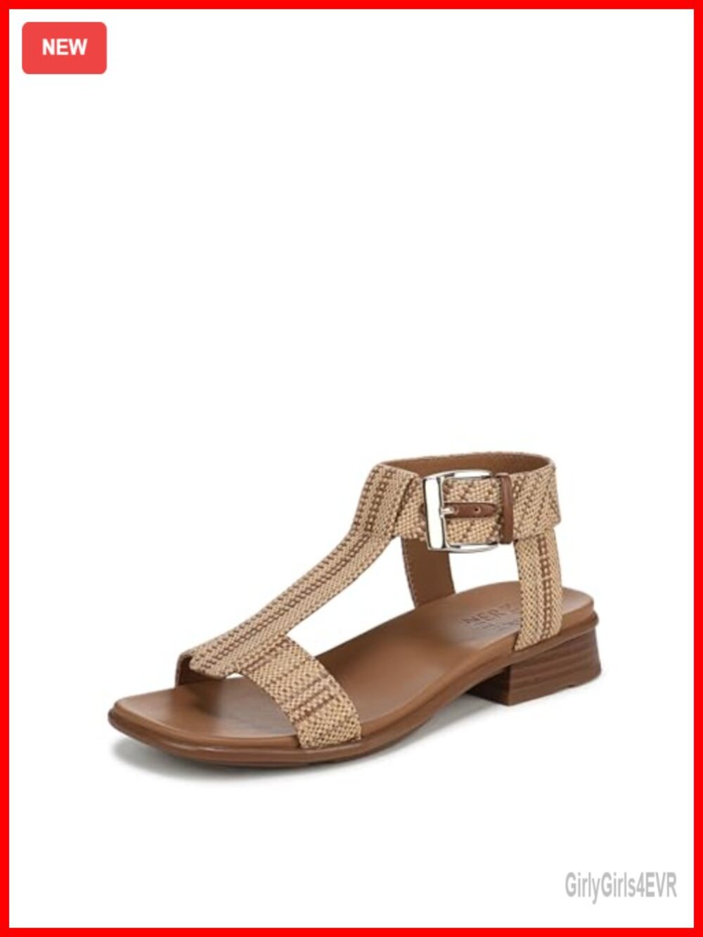 Faux Leather T-Strap Block Heel Sandal Contour Comfort Open Toe